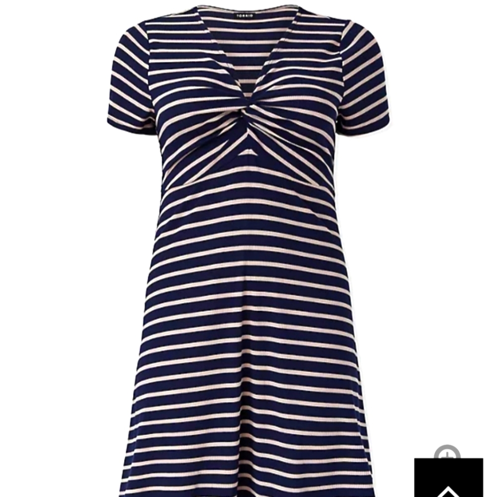 Torrid Navy and Taupe Striped Twist Front Dress
